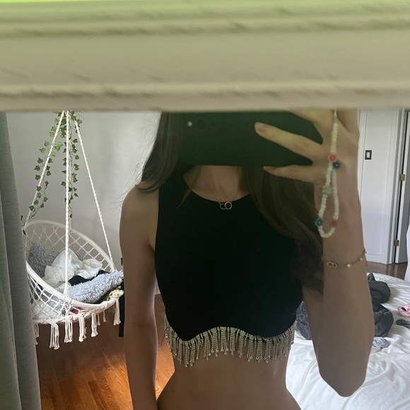 Black Crop Top with Sparkles - Picture 1 of 2